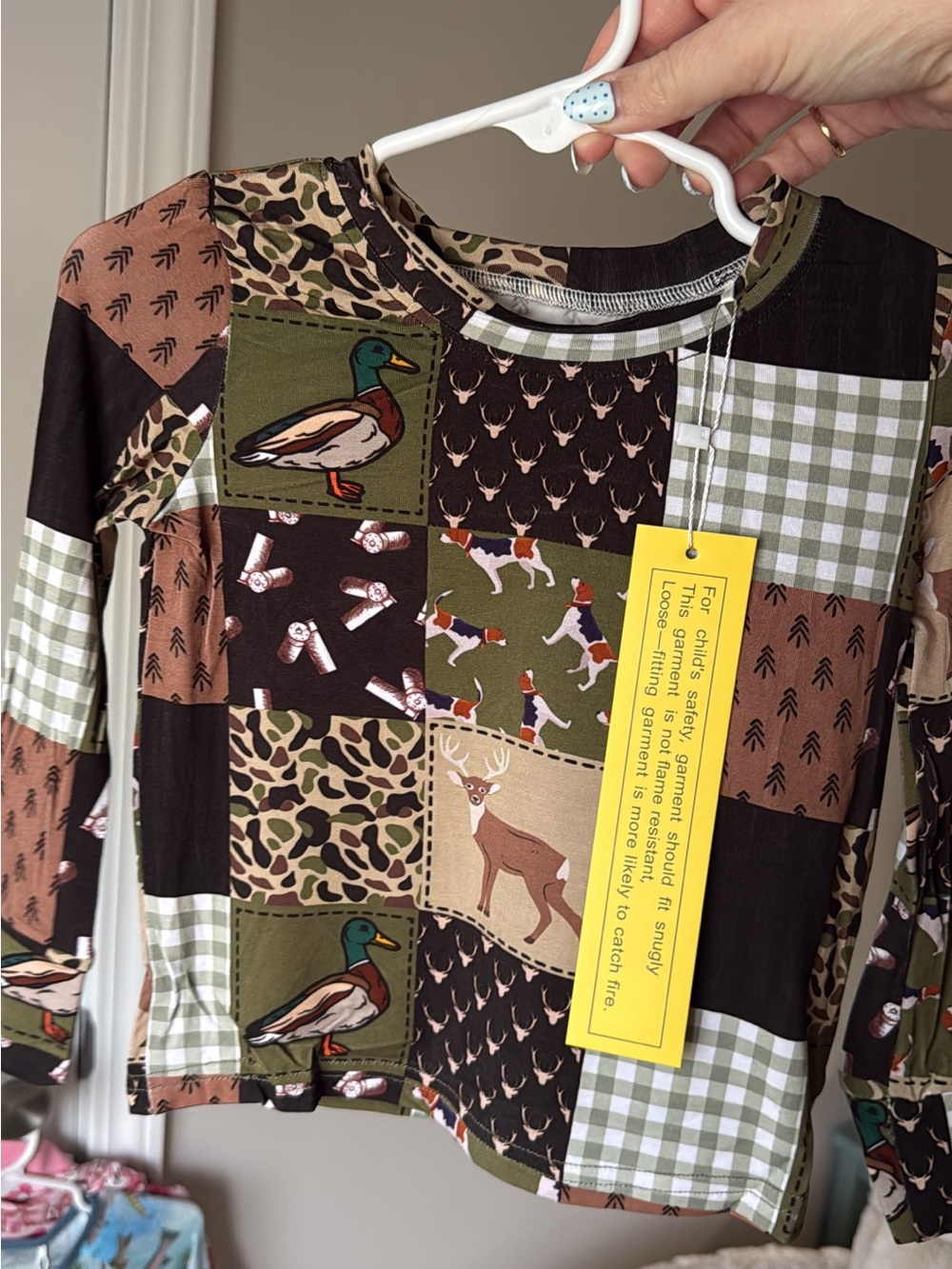 BAMBOO Kids Patchwork Hunters Print Long-Sleeve Top with Pants- Green/Brown